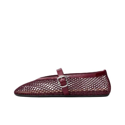 Alaia Fishnet Ballet Flats Burgundy in Crystal Mesh