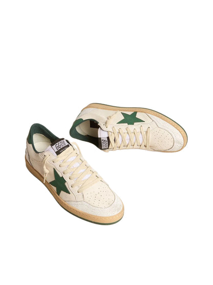Golden Goose Ball Star Wishes in white nappa leather with green leather star and heel tab