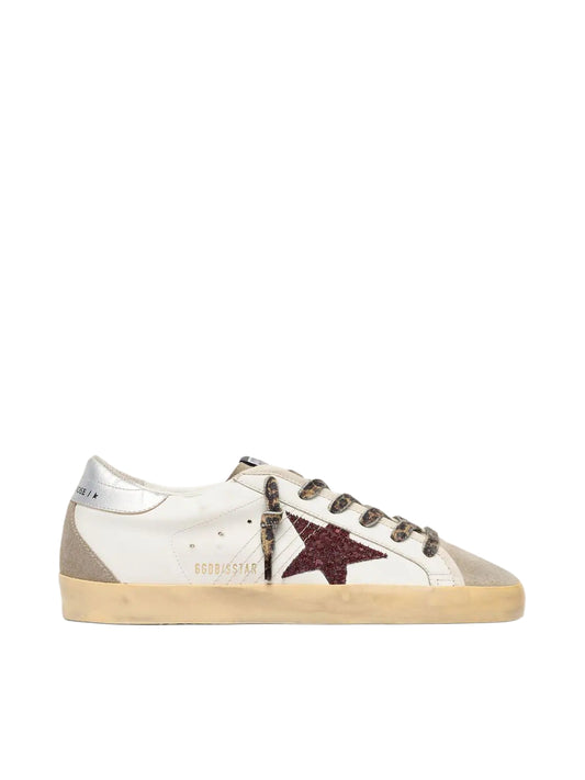 Golden Goose Super-Star with burgundy glitter star and silver heel tab_Unique Store