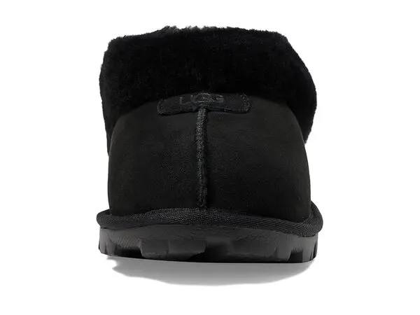 UGG Coquette Slipper black featuring a sheepskin collar and a durable rubber