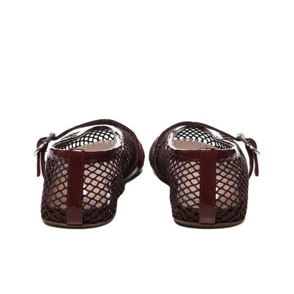 Alaia Fishnet Ballet Flats Burgundy in Crystal Mesh