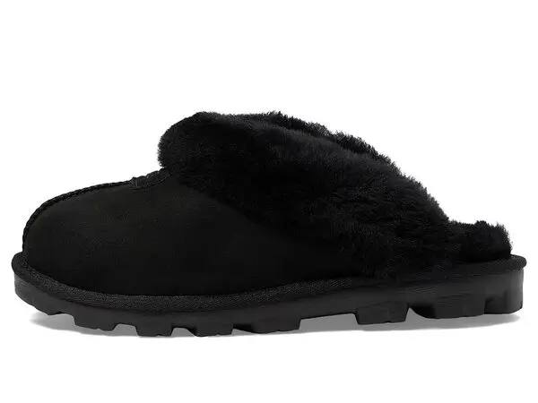 UGG Coquette Slipper black featuring a sheepskin collar and a durable rubber