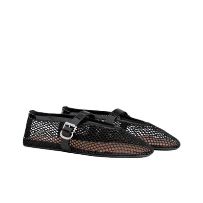 Alaia Fishnet Ballet Flats Black in Crystal Mesh