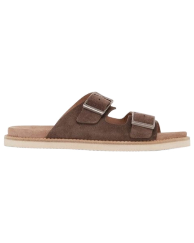 BRUNELLO CUCINELLI Suede Double-Strap Sandals Brown