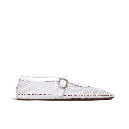 Alaia Fishnet Ballet Flats Optic White
