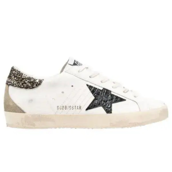 Golden Goose Wmns Superstar White Black Croc Glitter