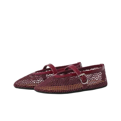 Alaia Fishnet Ballet Flats Burgundy in Crystal Mesh
