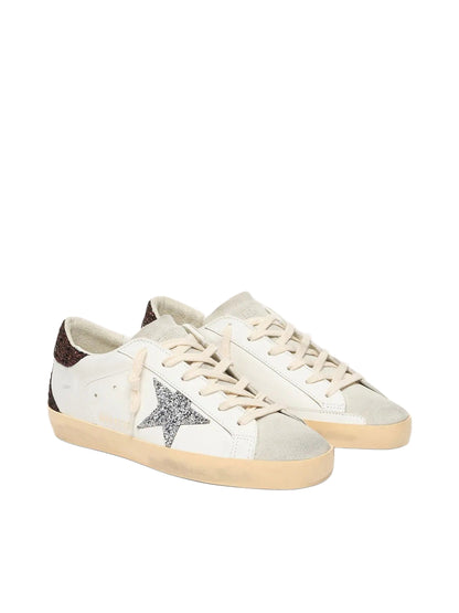 Golden Goose Super-Star with sliver glitter star and brown heel tab Sneakers