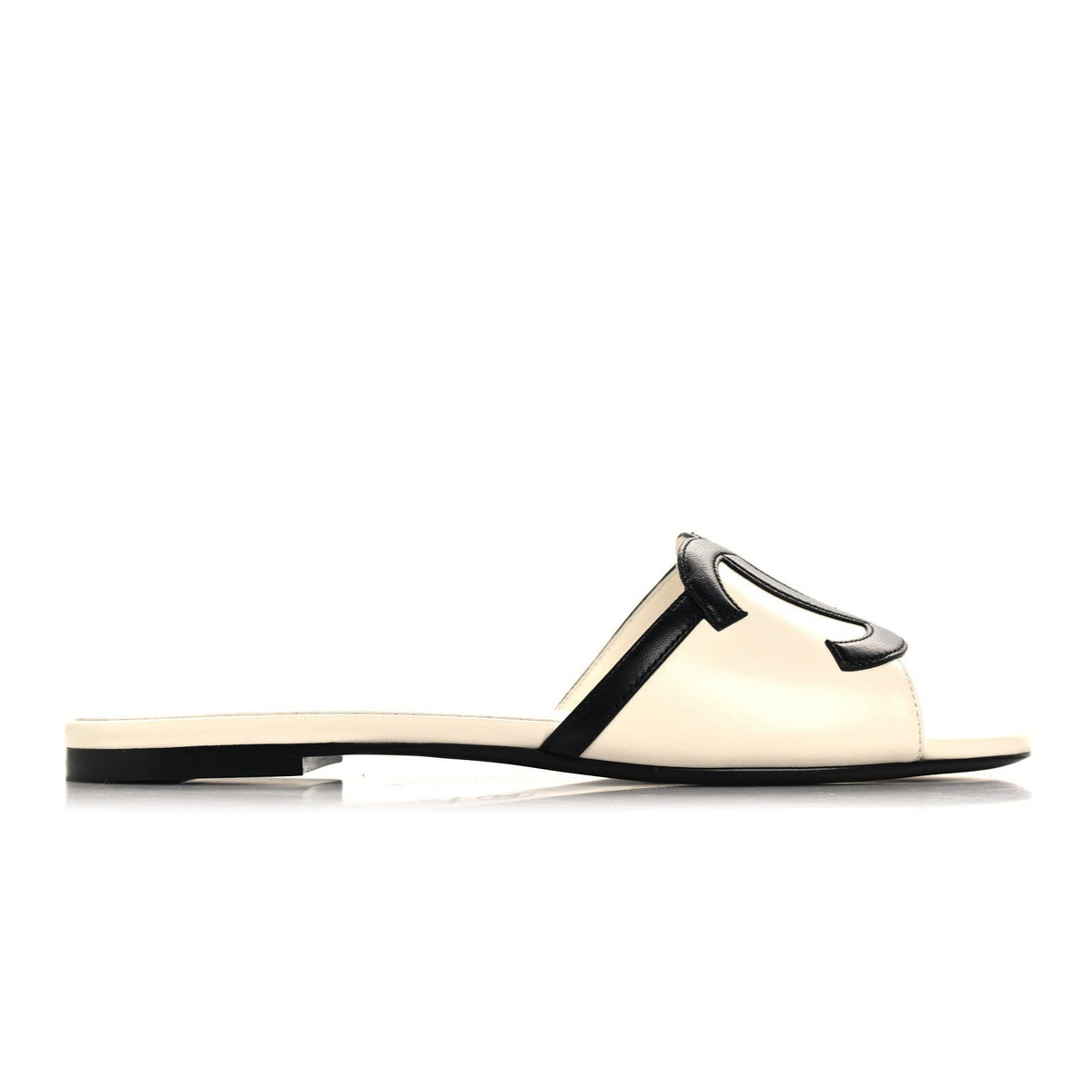 Chanel Lambskin CC Cutout Sandal Mules Ivory Black
