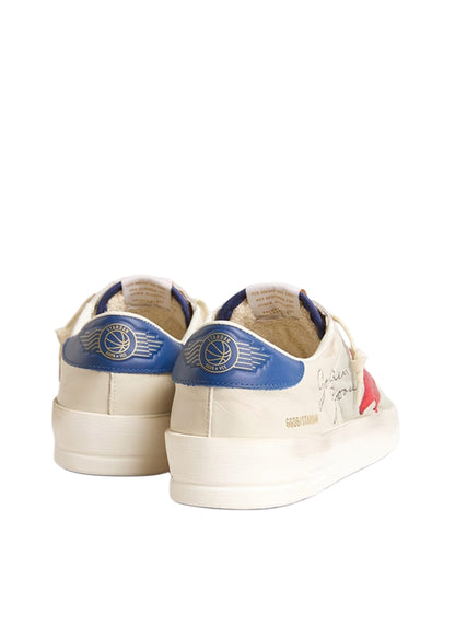 Golden Goose Stardan Leather Sneakers in an ivory white red and blue