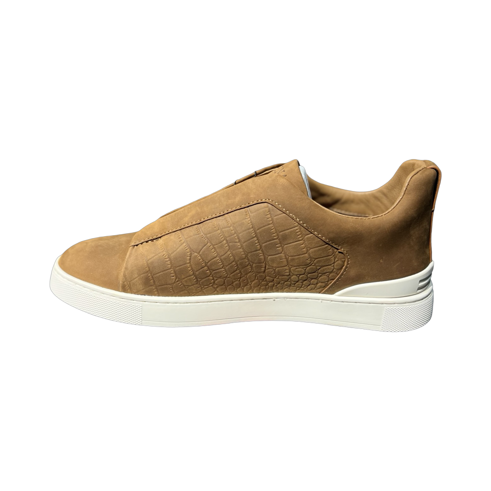 ZEGNA Crocodile Leather Triple Stitch Secondskin Light brown