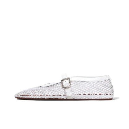 Alaia Fishnet Ballet Flats Optic White