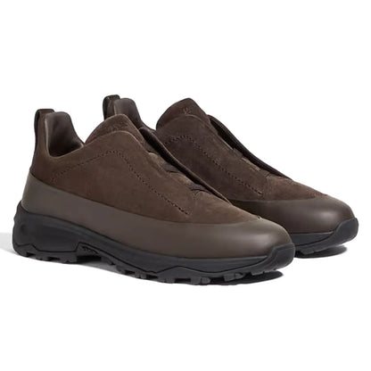 Zegna Brown Suede and Leather Triple Stitch Monte