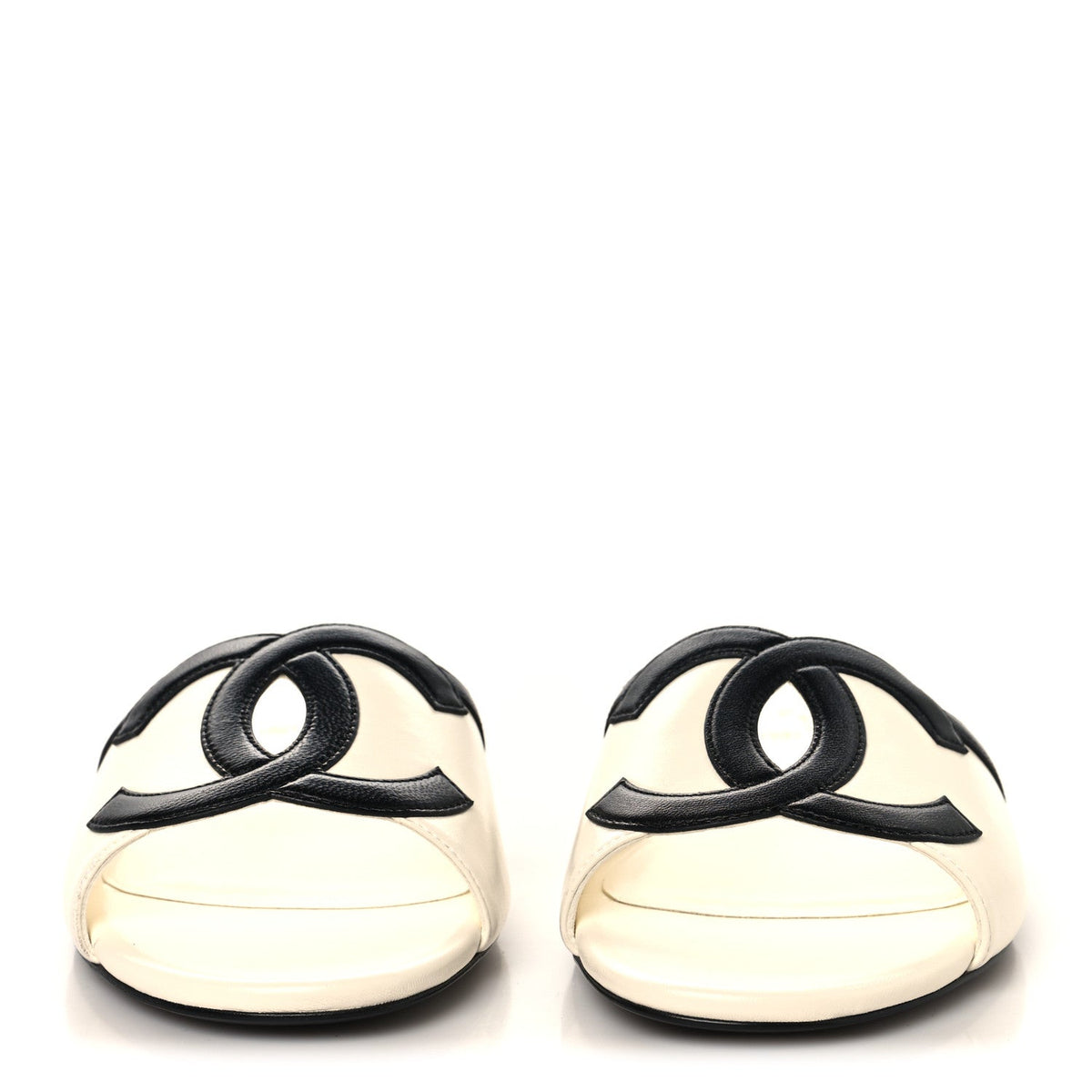 Chanel Lambskin CC Cutout Sandal Mules Ivory Black