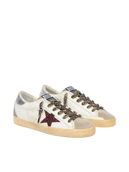 Golden Goose Super-Star with burgundy glitter star and silver heel tab