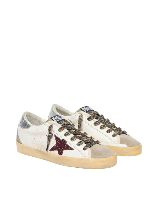 Golden Goose Super-Star with burgundy glitter star and silver heel tab