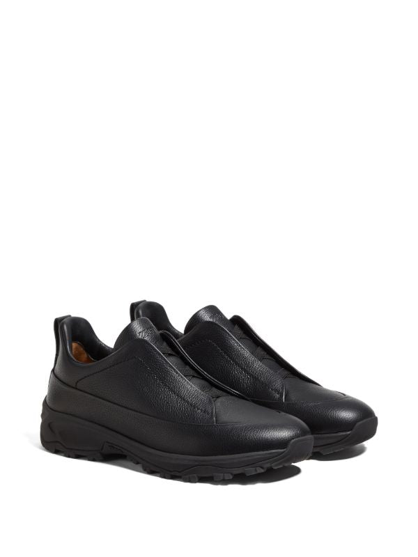 ZEGNA Black Leather Triple Stitch Monte Sneakers