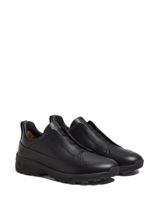 ZEGNA Black Leather Triple Stitch Monte Sneakers