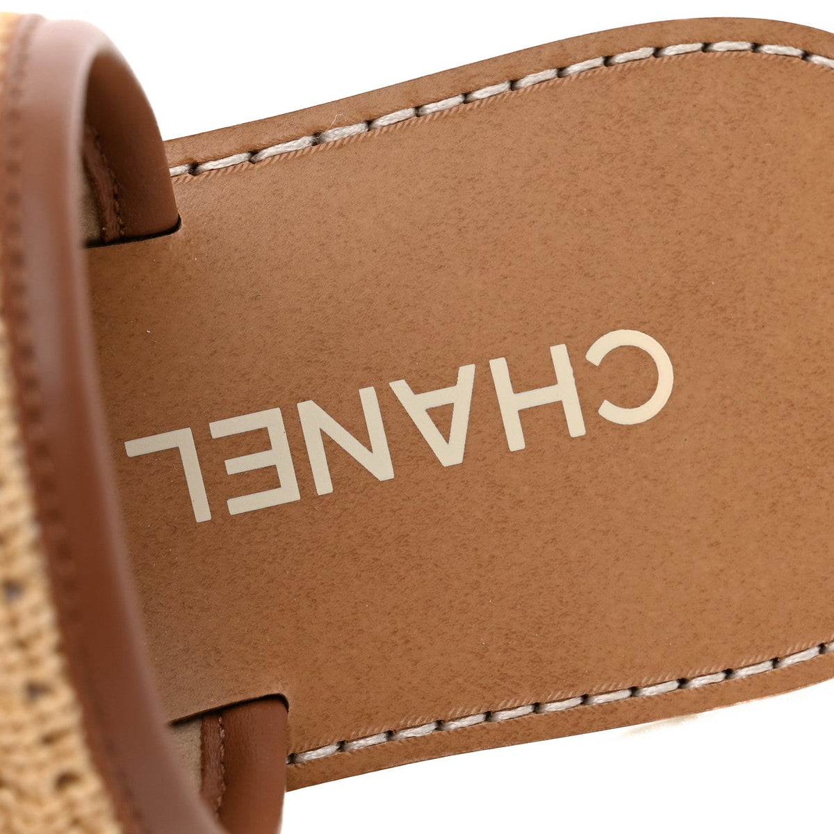 Chanel Raffia Lambskin CC Mules Beige Brown