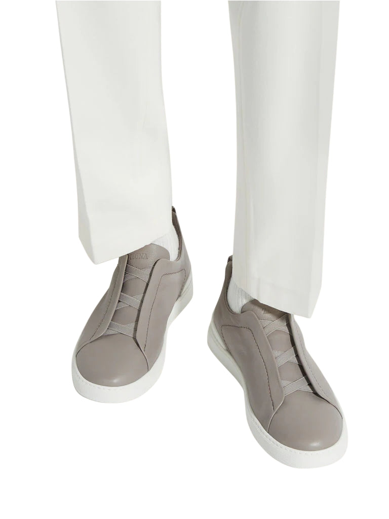 Zegna Light Grey Triple Stitch SECONDSKIN Sneakers