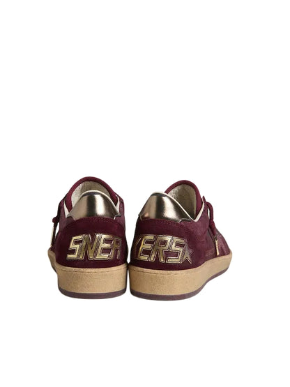 Golden Goose Ball Star in burgundy suede with crystal star and metallic leather heel tab