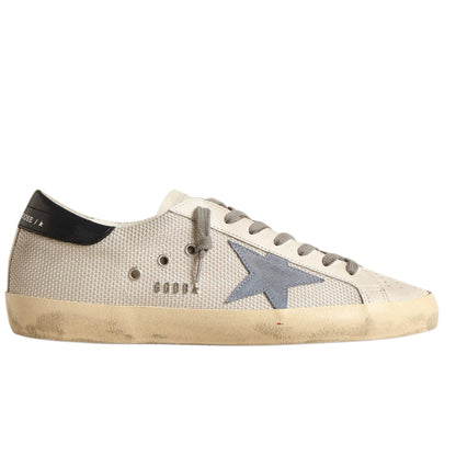 Golden Goose Super-Star in pale silver mesh with light blue suede star