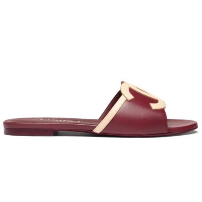 Chanel Lambskin CC Cutout Sandal Mules Burgundy