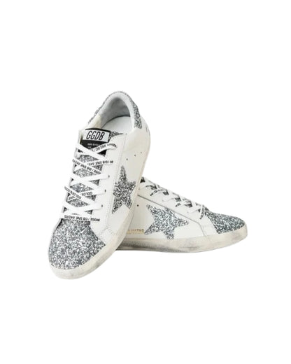 Golden Goose white leather Super-Star with glittery heel tab