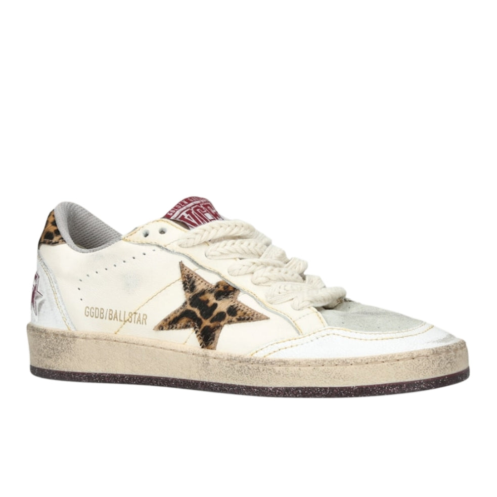 Golden Goose Ball Star white leather leopard print pony skin star and matching heel tab
