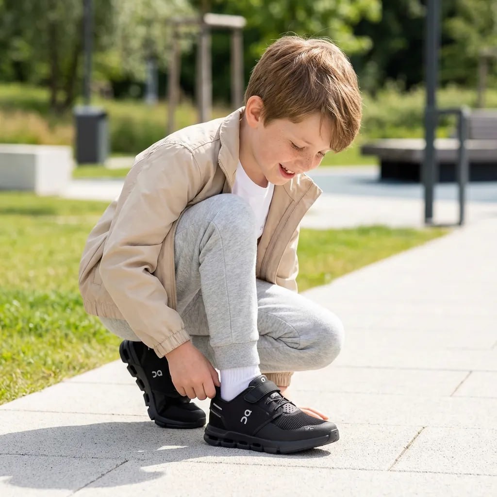 On Running Cloud Play All Black Kids Sneakers