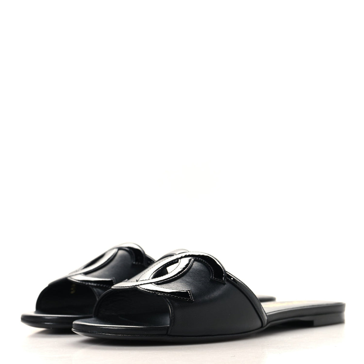 Chanel Lambskin CC Cutout Sandal Mules Black