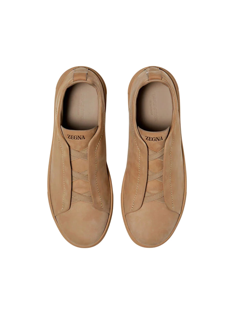 Zegna Beige Triple Stitch SECONDSKIN Sneakers