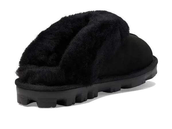 UGG Coquette Slipper black featuring a sheepskin collar and a durable rubber
