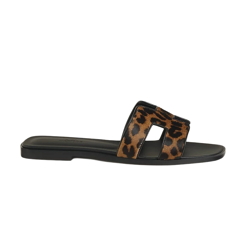 Hermès Oran sandal leopard-print Noir