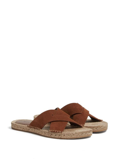 Zegna crossover strap suede sandals brown