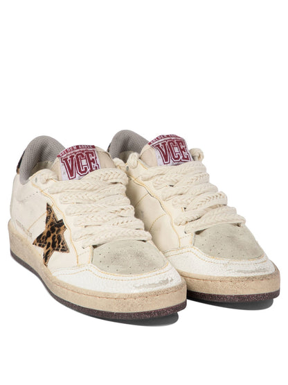 Golden Goose Ball Star white leather leopard print pony skin star and matching heel tab