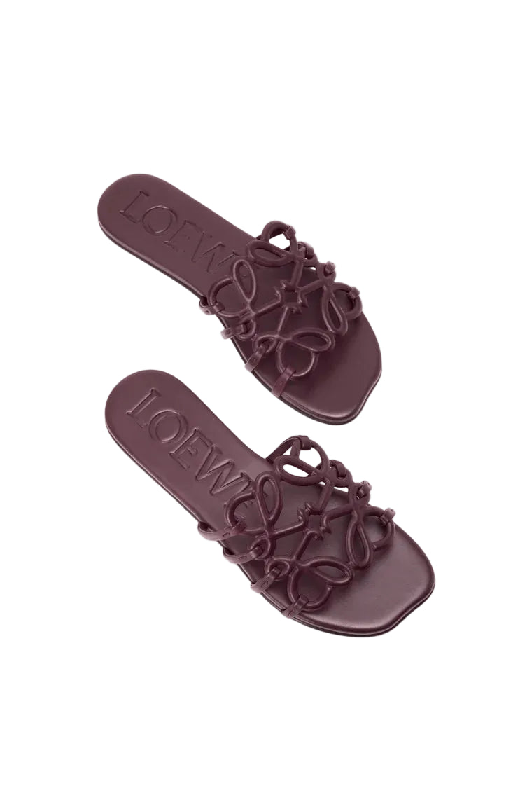 LOEWE Petal Anagram Dark Burgundy slide in calfskin