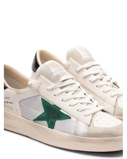 Golden Goose Stardan white leather and mesh upper green suede star black heel tab with wing branding