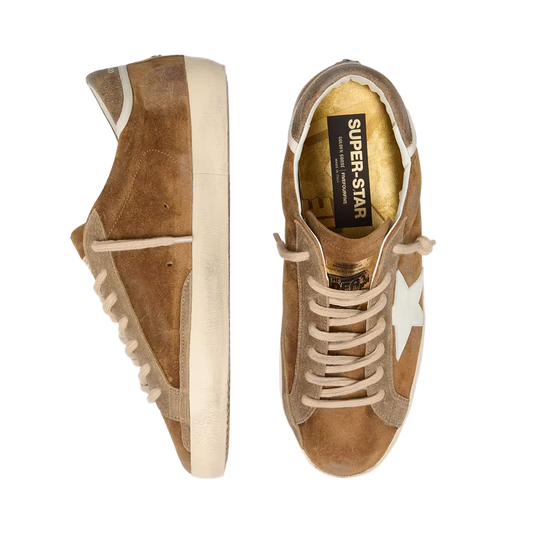 Golden Goose Super-Star in tobacco brown suede with white leather star
