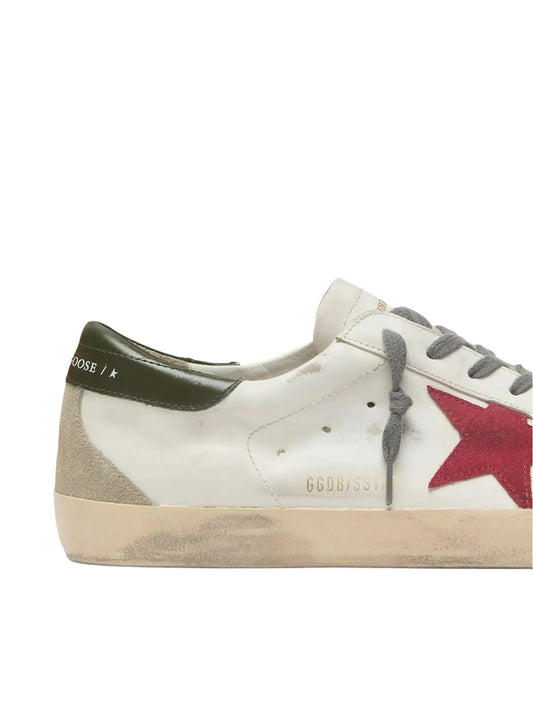 Golden Goose Super-Star with red suede star and green leather heel tab