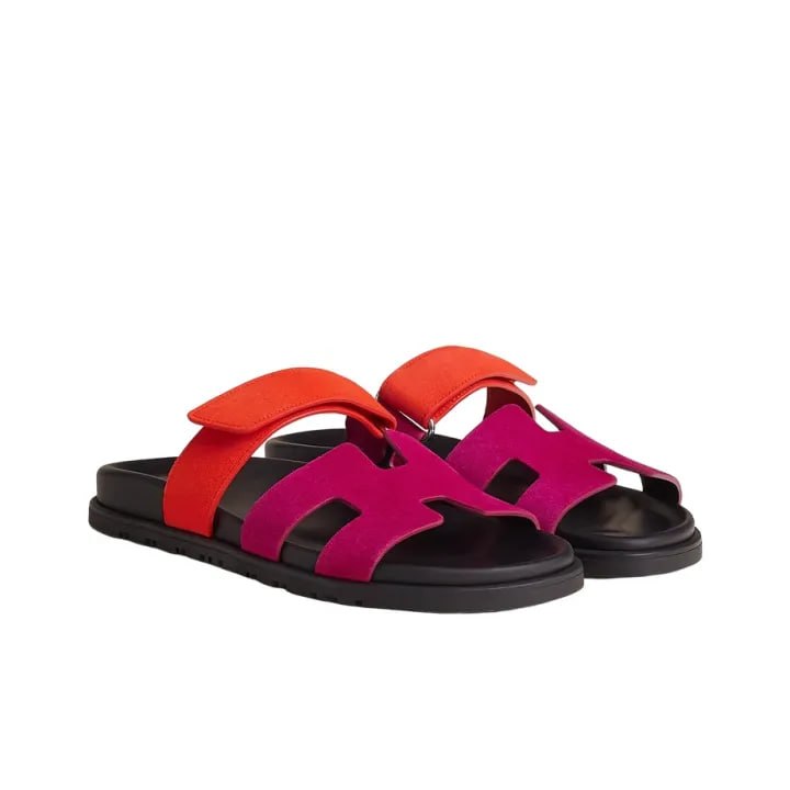 Hermès Chypre pink and orange suede goatskin design