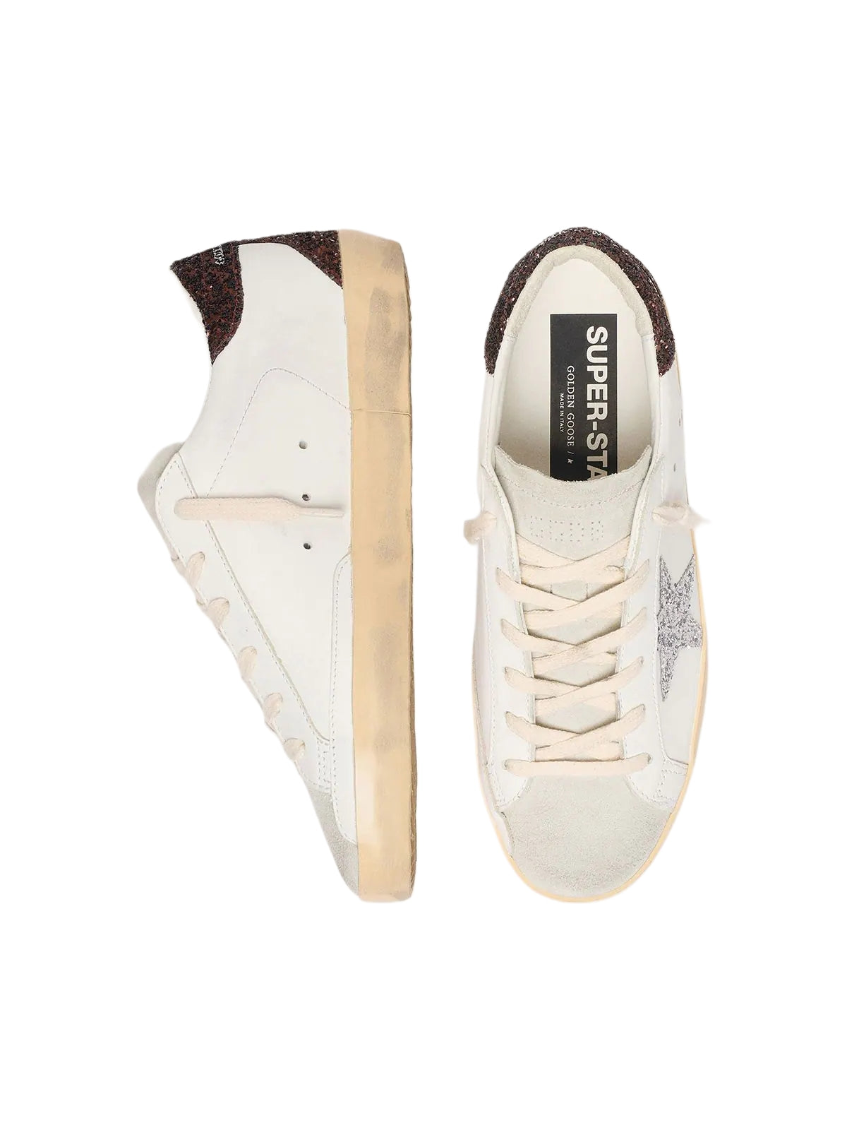 Golden Goose Super-Star with sliver glitter star and brown heel tab Sneakers