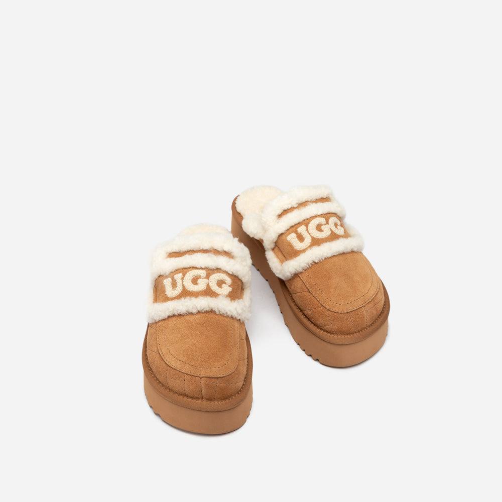UGG Violet Slipper chestnut suede with cream shearling trim