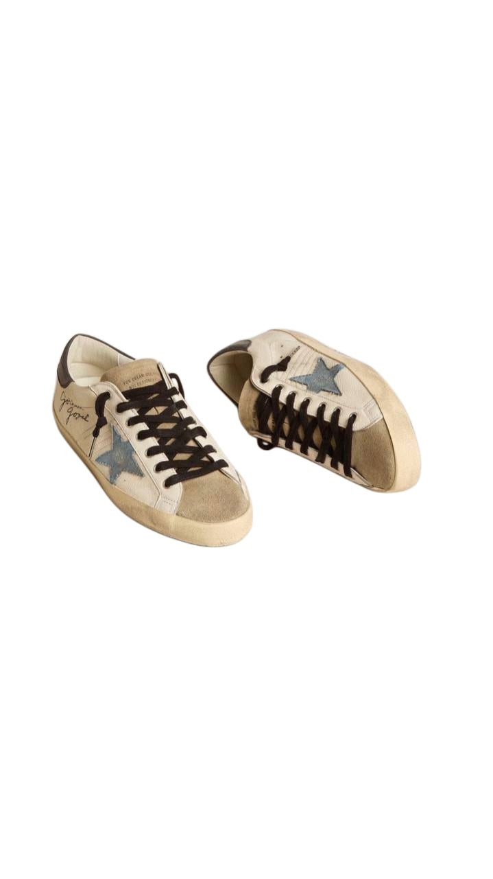 Golden Goose Super Star in nappa leather with light blue suede star and gray leather heel tab
