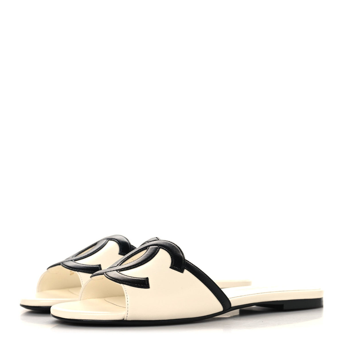 Chanel Lambskin CC Cutout Sandal Mules Ivory Black
