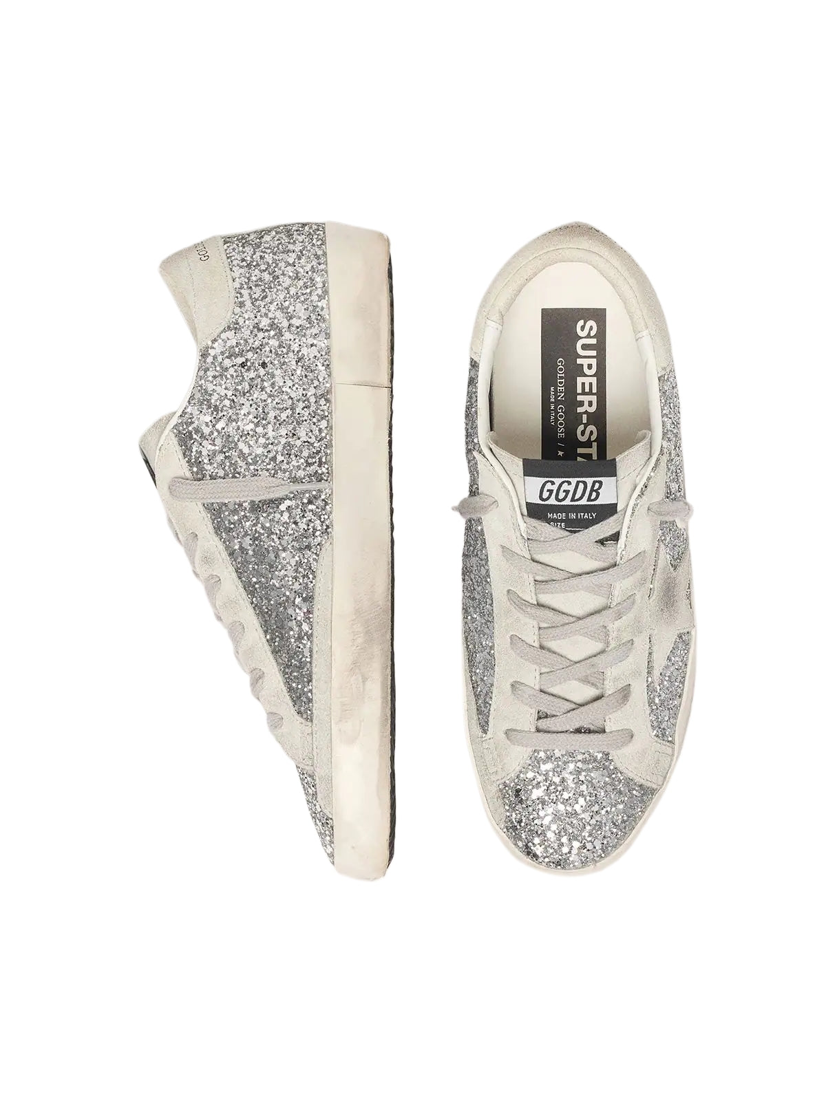 Golden Goose Super-Star in silver glitter with ice-gray suede star