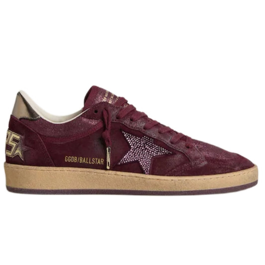 Golden Goose Ball Star in burgundy suede with crystal star and metallic leather heel tab