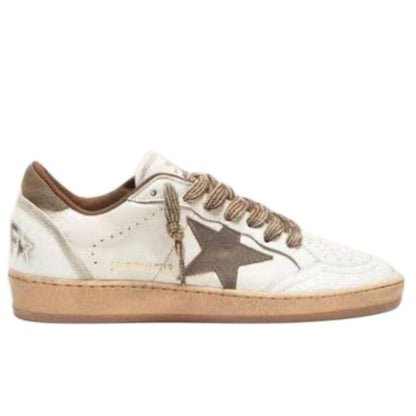Golden Goose Ball Star low-top retro sneaker in a cream white and bronze metallic signature star