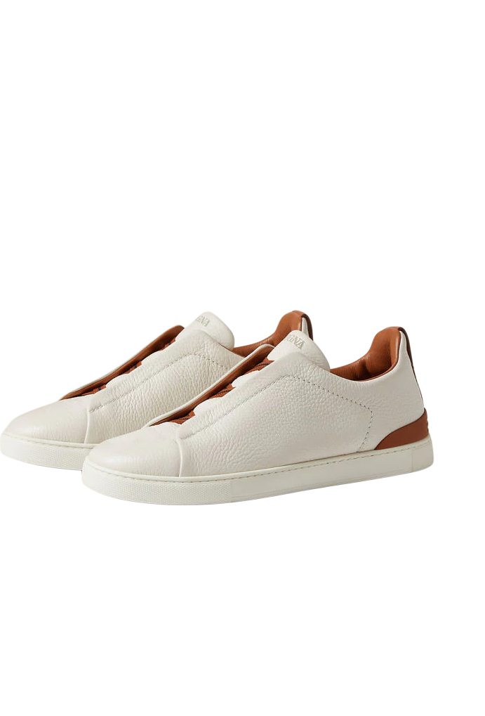 ZEGNA OFF WHITE DEERSKIN TRIPLE STITCHTM SNEAKERS