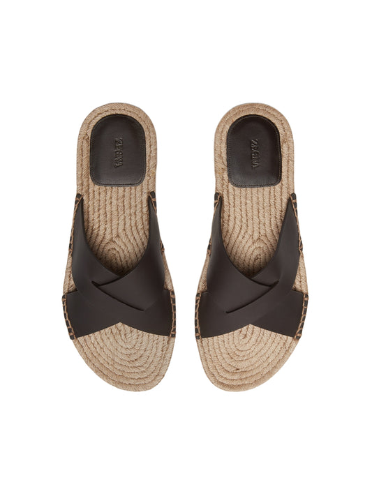 Zegna Dark Brown Leather Espadrille Sandals